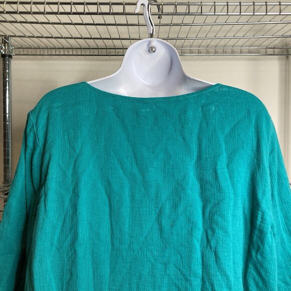 Soft Surroundings Women's Teal Crinkle Lagenlook Top Size L Asymmetric Hem Flowy - Picture 9 of 10
